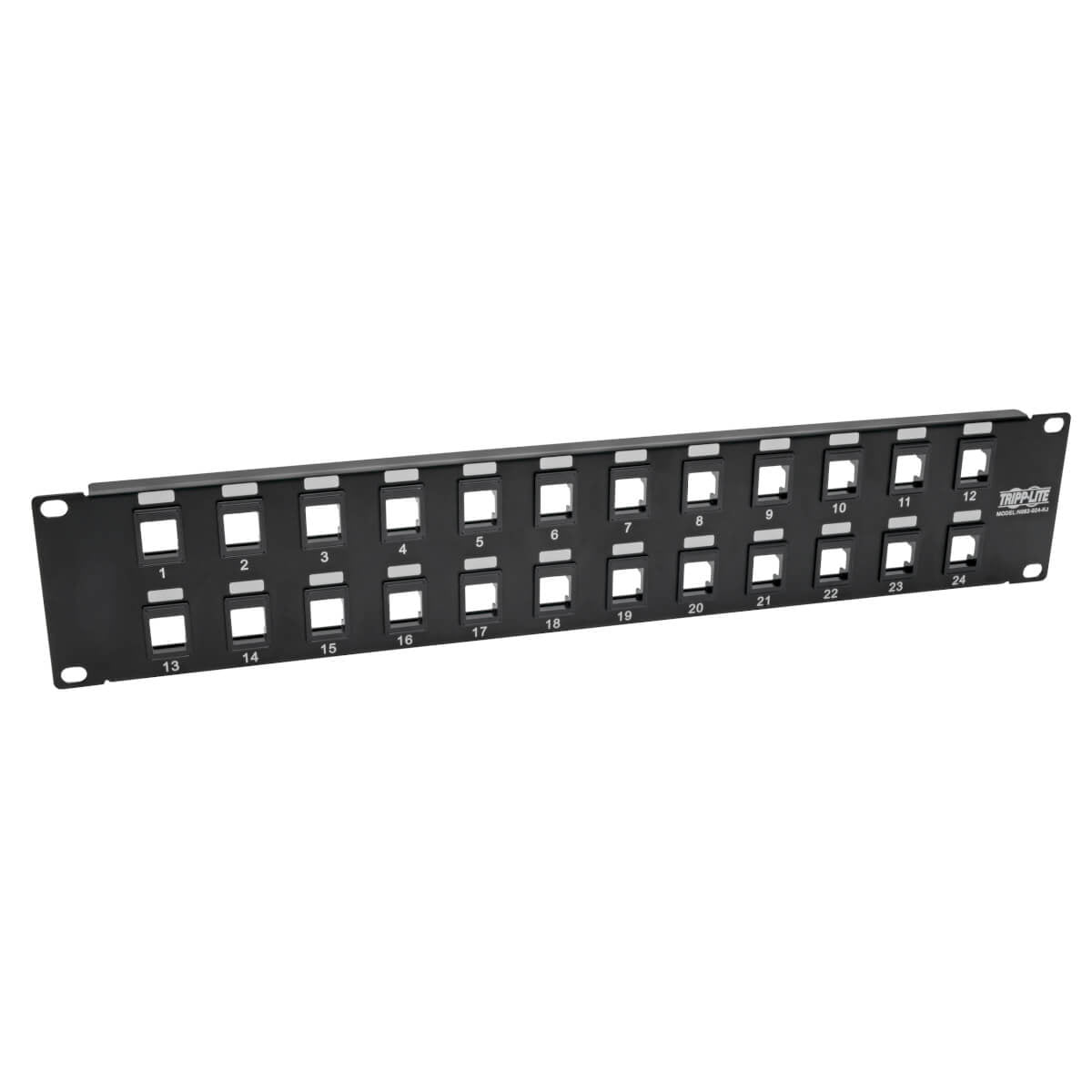 Panel de parcheo Vacío de Conexiones sin Blindaje RJ45 Keystone / Multimedia de 24 Puertos de 2U - Ethernet RJ45, USB, HDMI, Cat5e / 6 N062-024-KJ Panel de parcheo Vacío de Conexiones sin Blindaje RJ45 Keystone / Multimedia de 24 Puertos de 2U - Ethernet RJ45, USB, HDMI, Cat5e / 6 N062-024-KJ